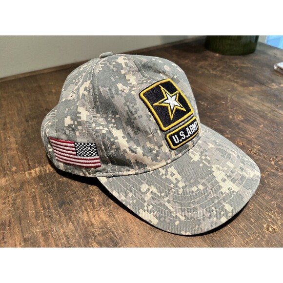 US Army Other - US ARMY CAMO HAT WITH AMERICAN FLAG ADJUSTABLE